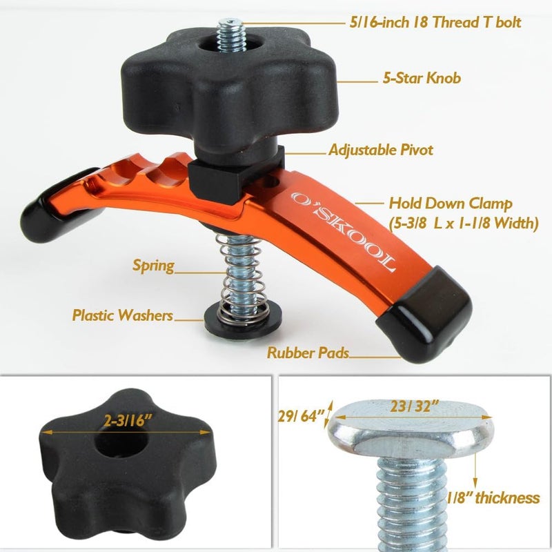 O'SKOOL Positionable T-Track Hold Down Clamp Kit, 5-3/8" L x 1-1/8" Width for CNC Router Clamp and T-Slot T-Track Clamp,2 Pack, TTK016 - Image 3